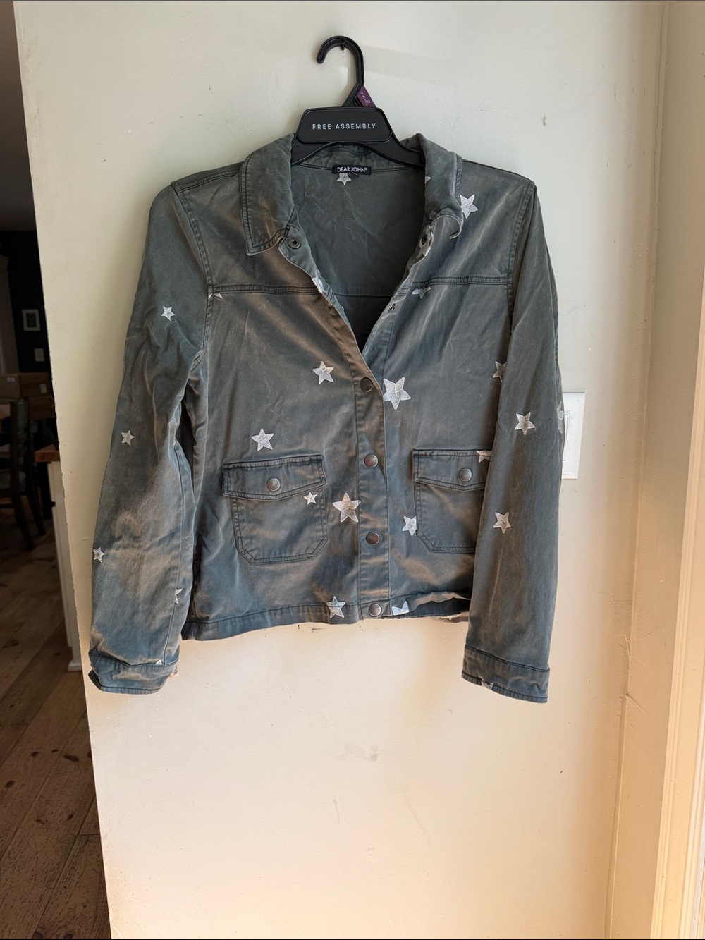 Dear John Olive Green Star-Print Denim Jacket xl